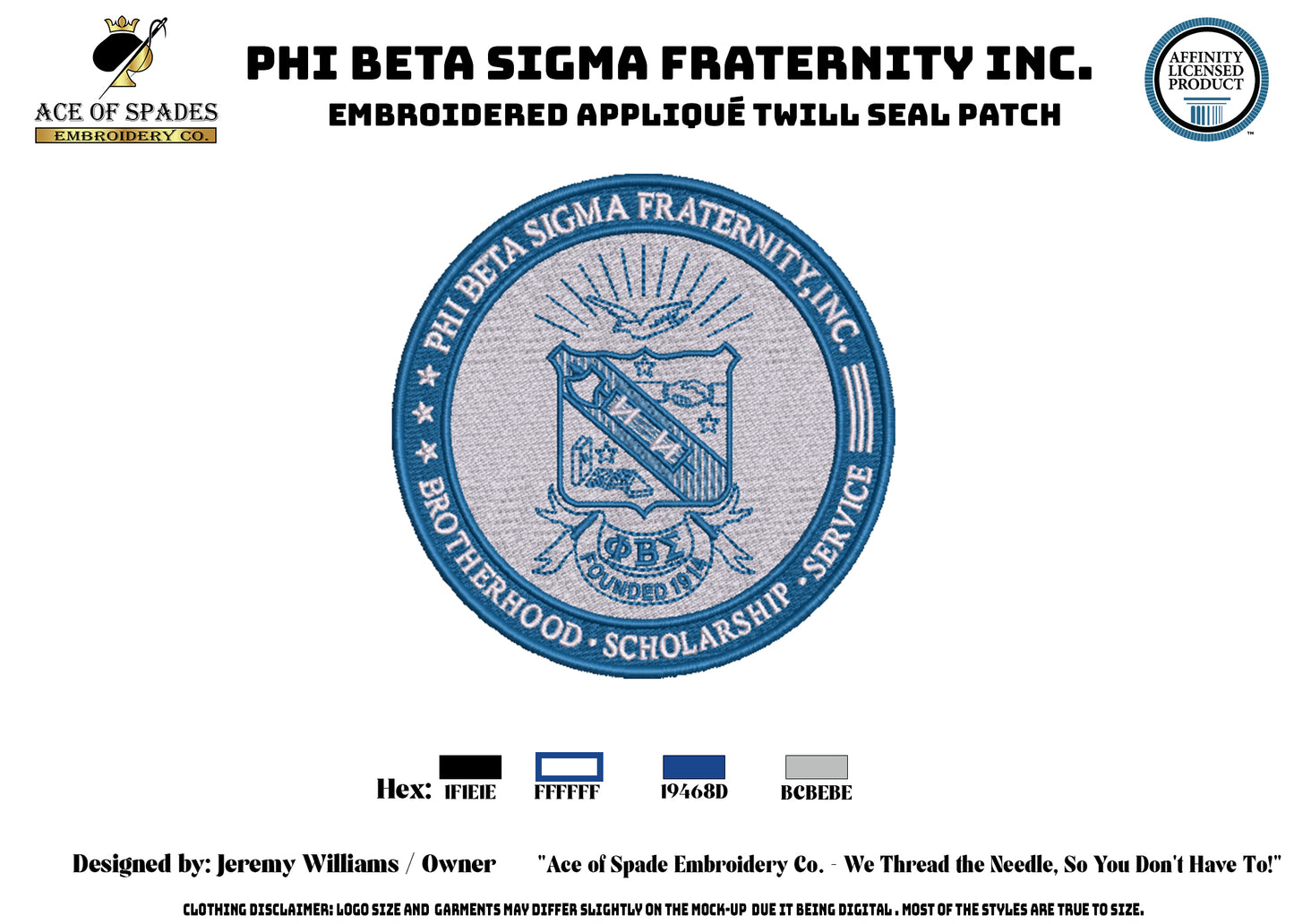 Phi Beta Sigma Fraternity Inc. Embroidered Appliqué Twill Seal Patch 4'' Sew or Iron on