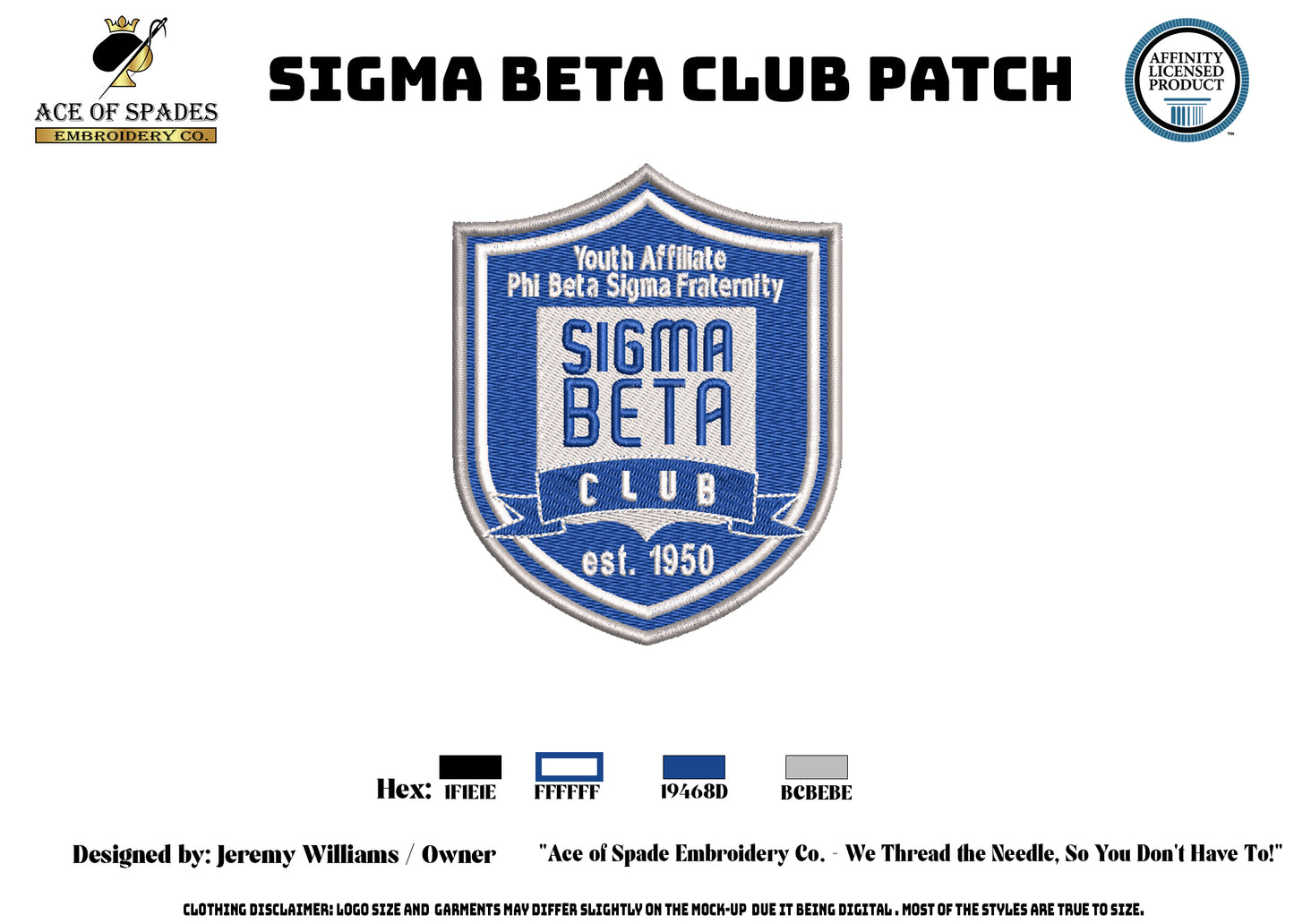 Sigma Beta Club Embroidered Appliqué Twill Seal Patch - 4'' Sew or Iron On